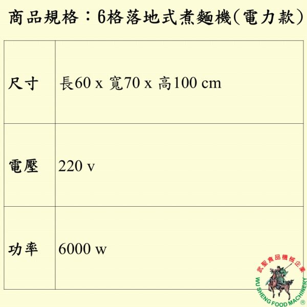 6格落地式煮麵機(電力款)：圖片 2